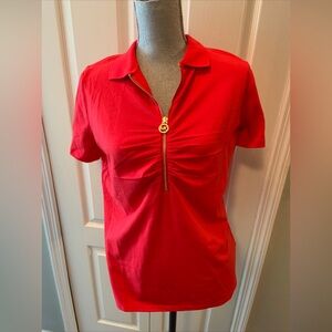 Michael kors ladies red/gold 1/2 zip top size large
